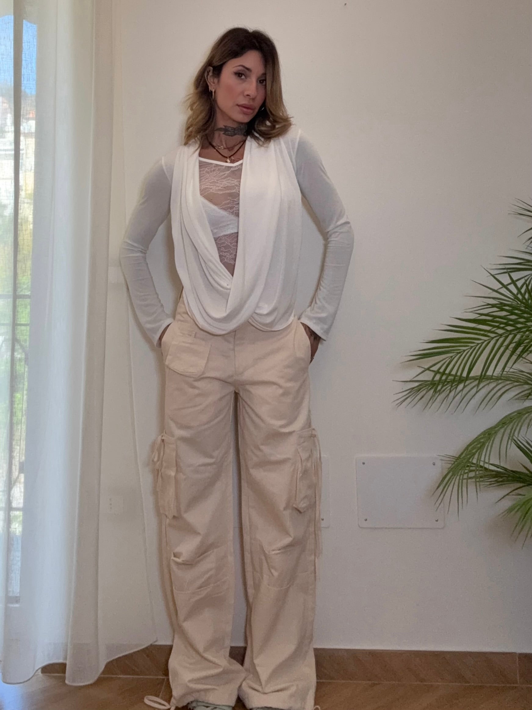 pantalone cargo denim