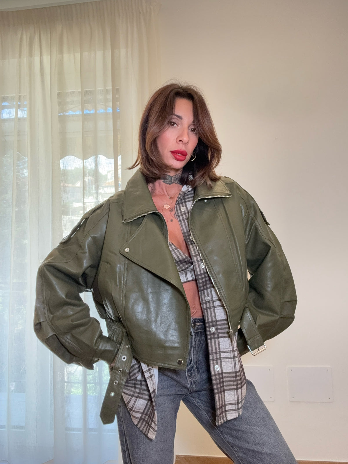 bomber ecopelle oliva