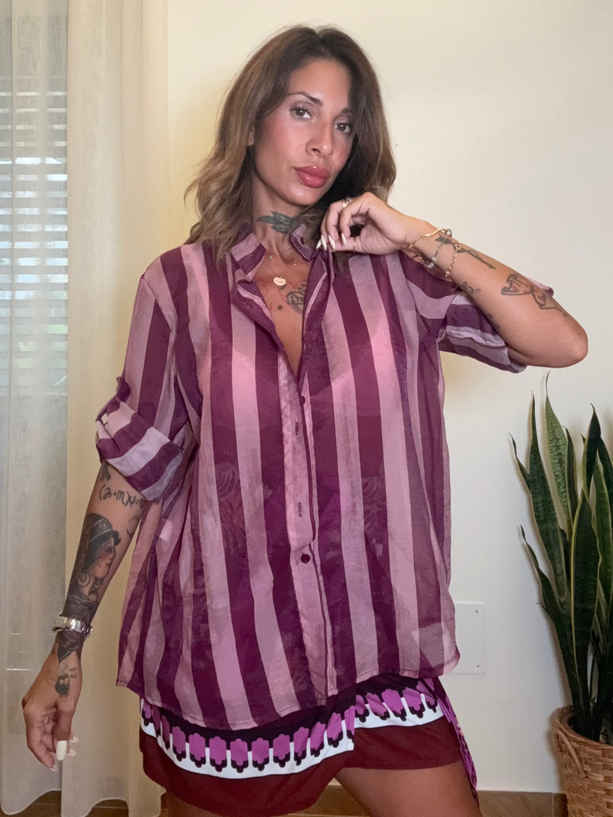 blusa trasparenza righe