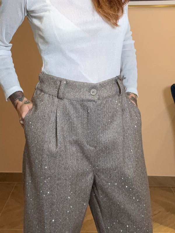 pantalone spigato strass