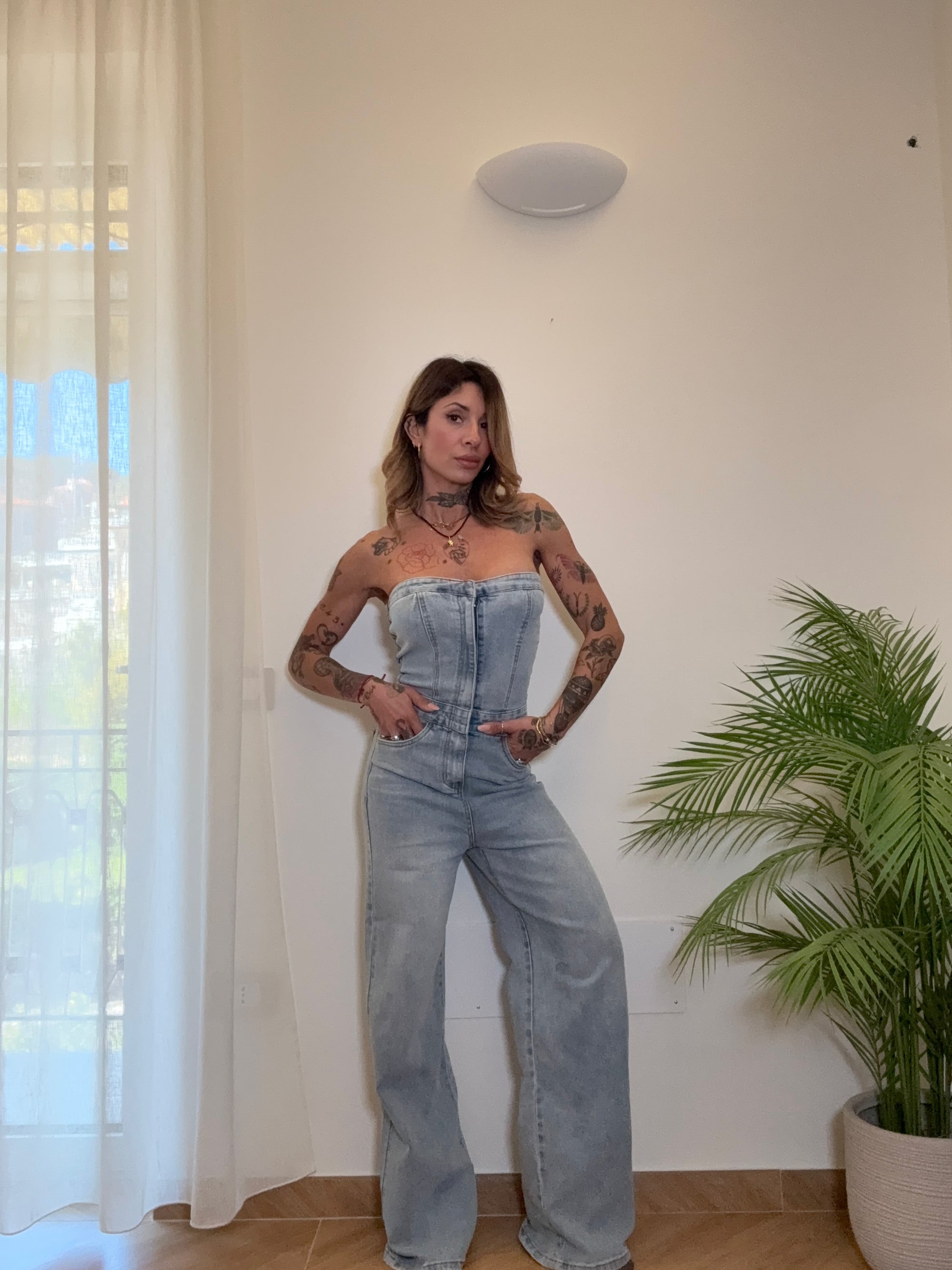 jumpsuit corpetto denim