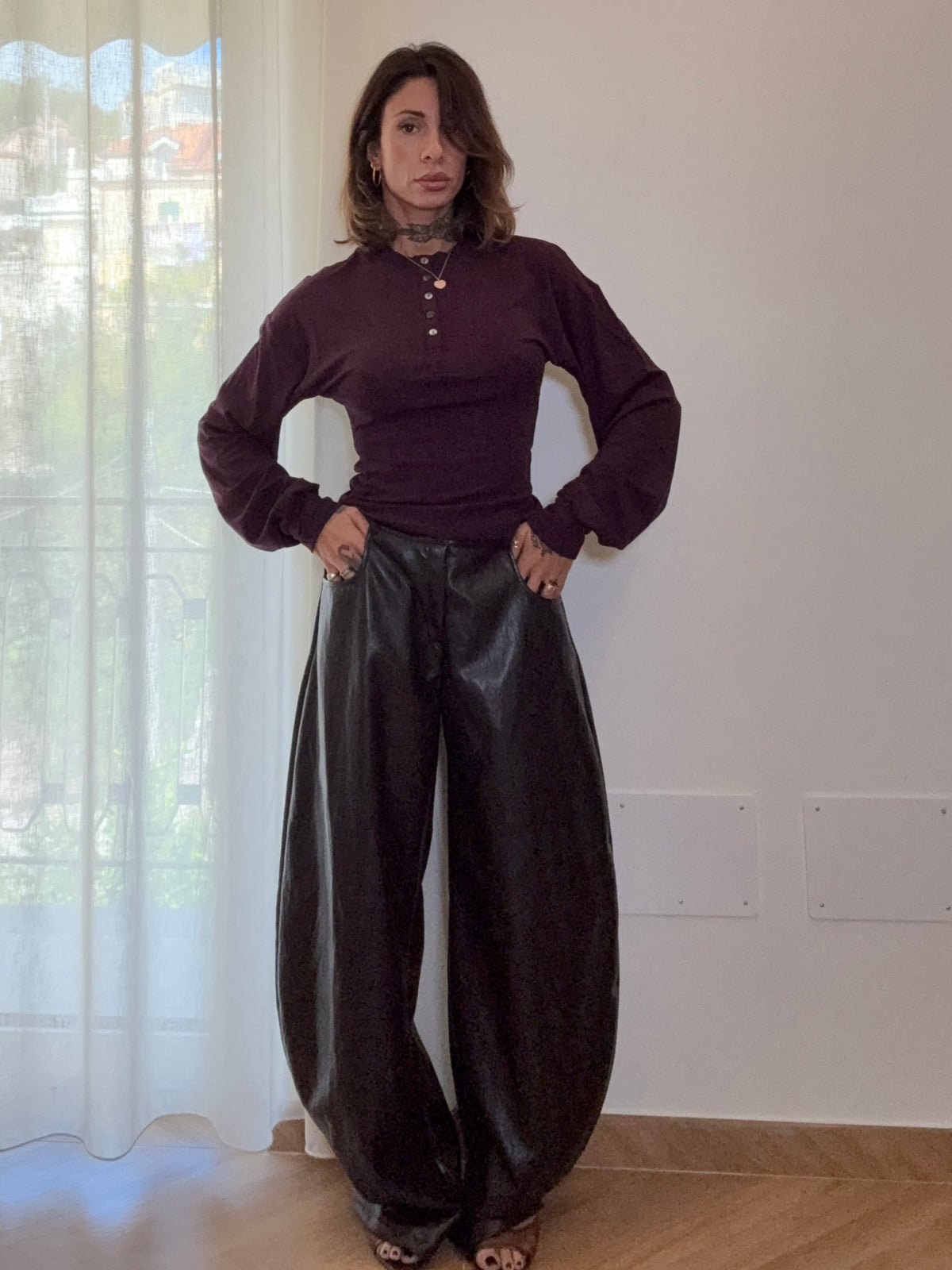 pantalone ecopelle balloon