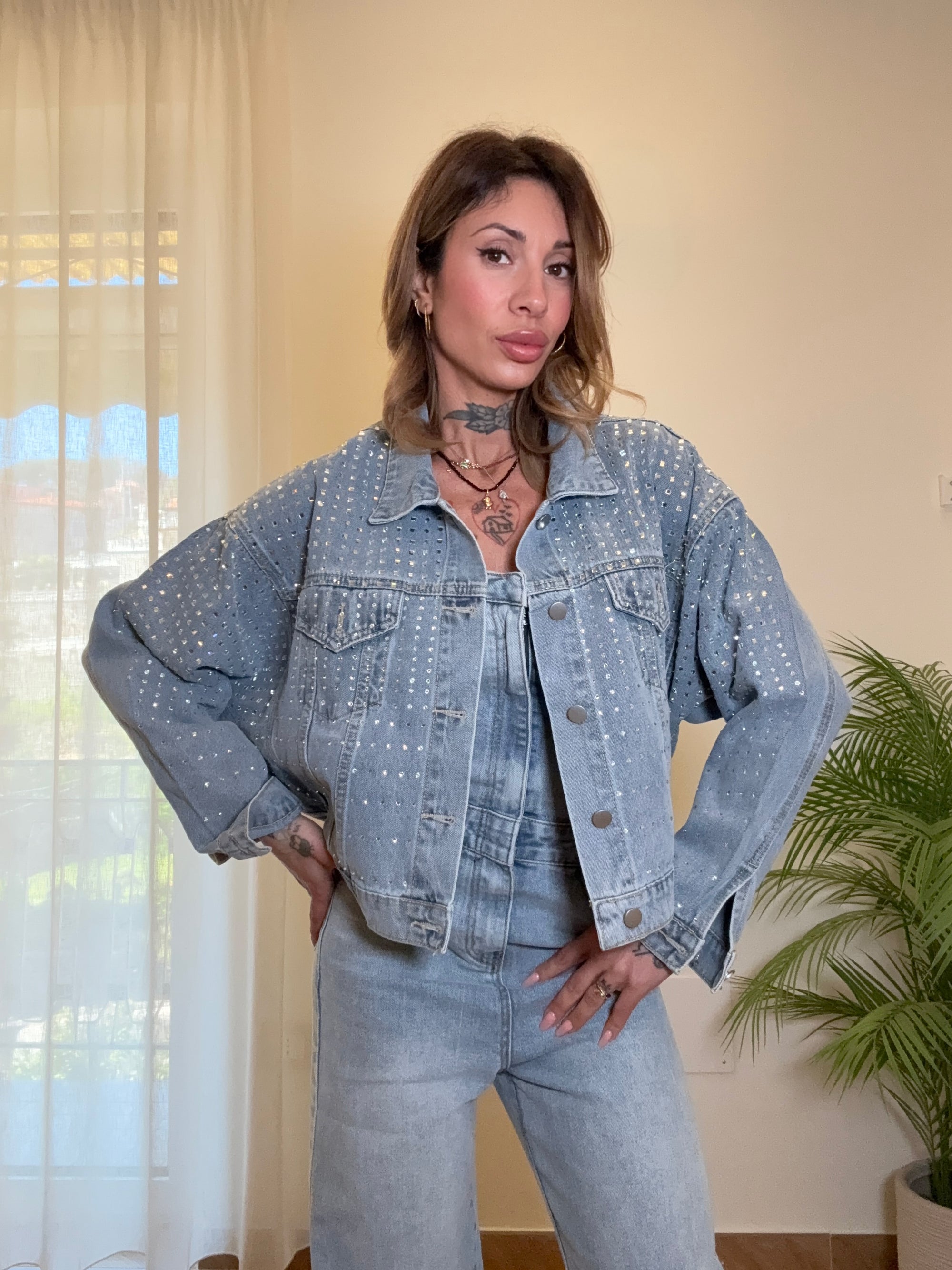 giubbotto denim strass